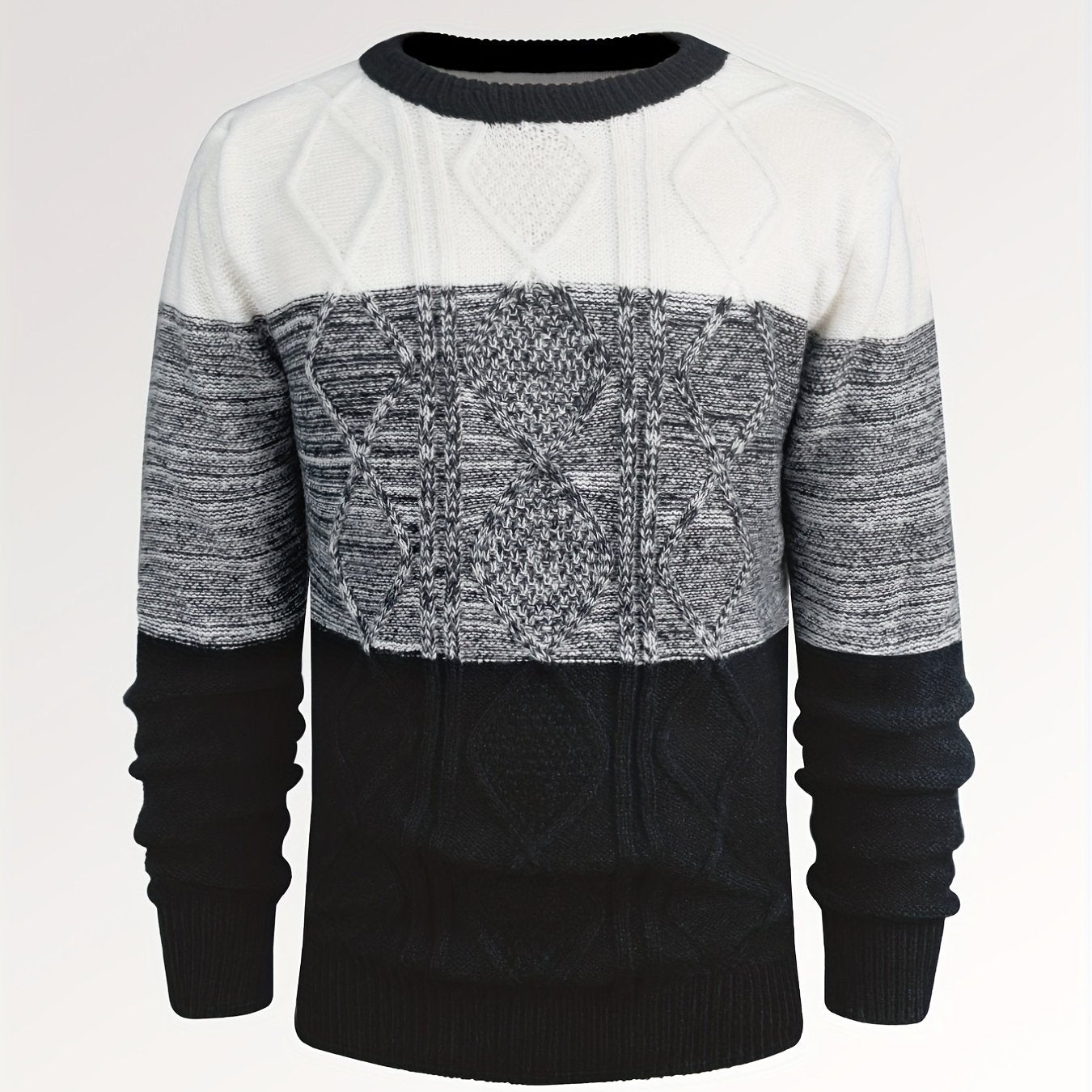 Argyle Block Sweater Men's Casual Warm Crew Neck Pullover For Fall Winter