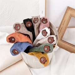 10 Pairs Soft Ankle Socks Teddy Bear Embroidered Cotton Solid Women's Stockings