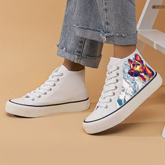 Wolf Print Chunky Canvas Sneakers High Top Skate Shoes