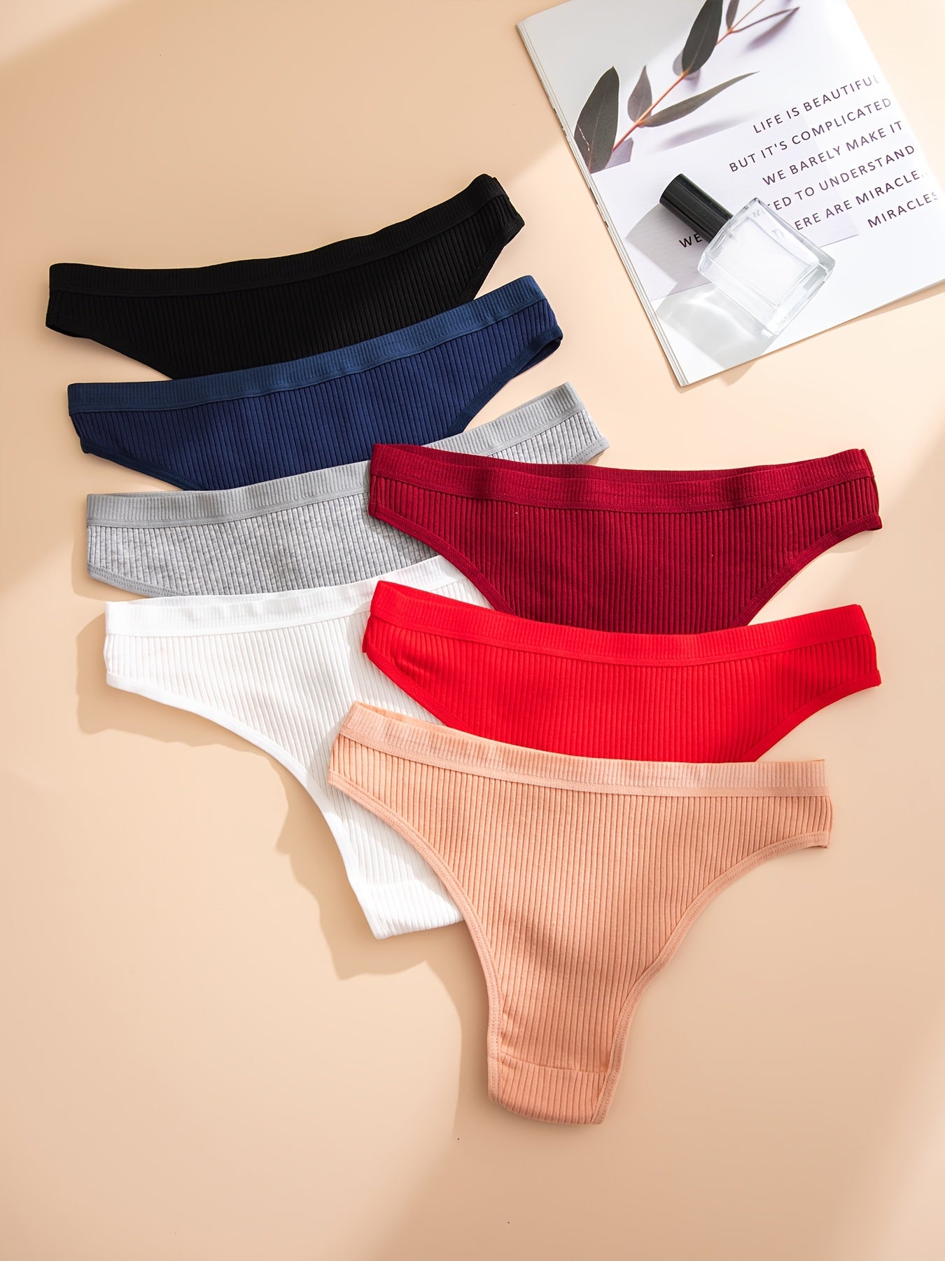 7pc Ribbed Panties Breathable Intimates Stretchy Underwear