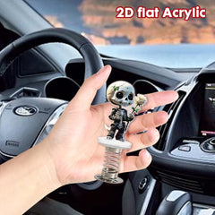 Acrylic Skull & Rose Car Bobblehead Ornament