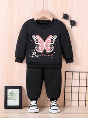 Baby Butterfly Print Sweatshirt Trousers Set