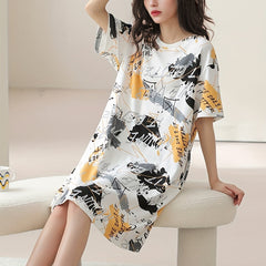 Comfy Short Sleeve Nightdress Crew Neck Pajama