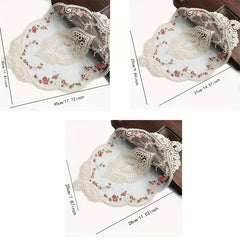 2pcs Lace Embroidered Doily Vintage Floral Fabric Table Mat Plate Mat