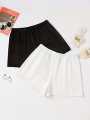2 Pack Plus Size Basic Shorts Set Women's Elastic Stretch Two Piece Set