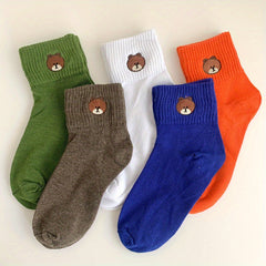 5 Pairs Cartoon Bear Socks Cute & Cozy Women's Stockings