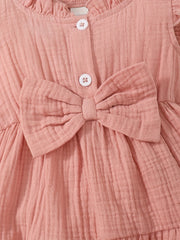 Baby Girls Cotton Ruffled Puffy Dress With Bow