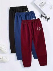 3pcs Boys Active Sweatpants Smiling Print Kids Clothing