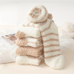 5 Pairs Striped Fuzzy Socks Mid Tube Stockings Women's Hosiery