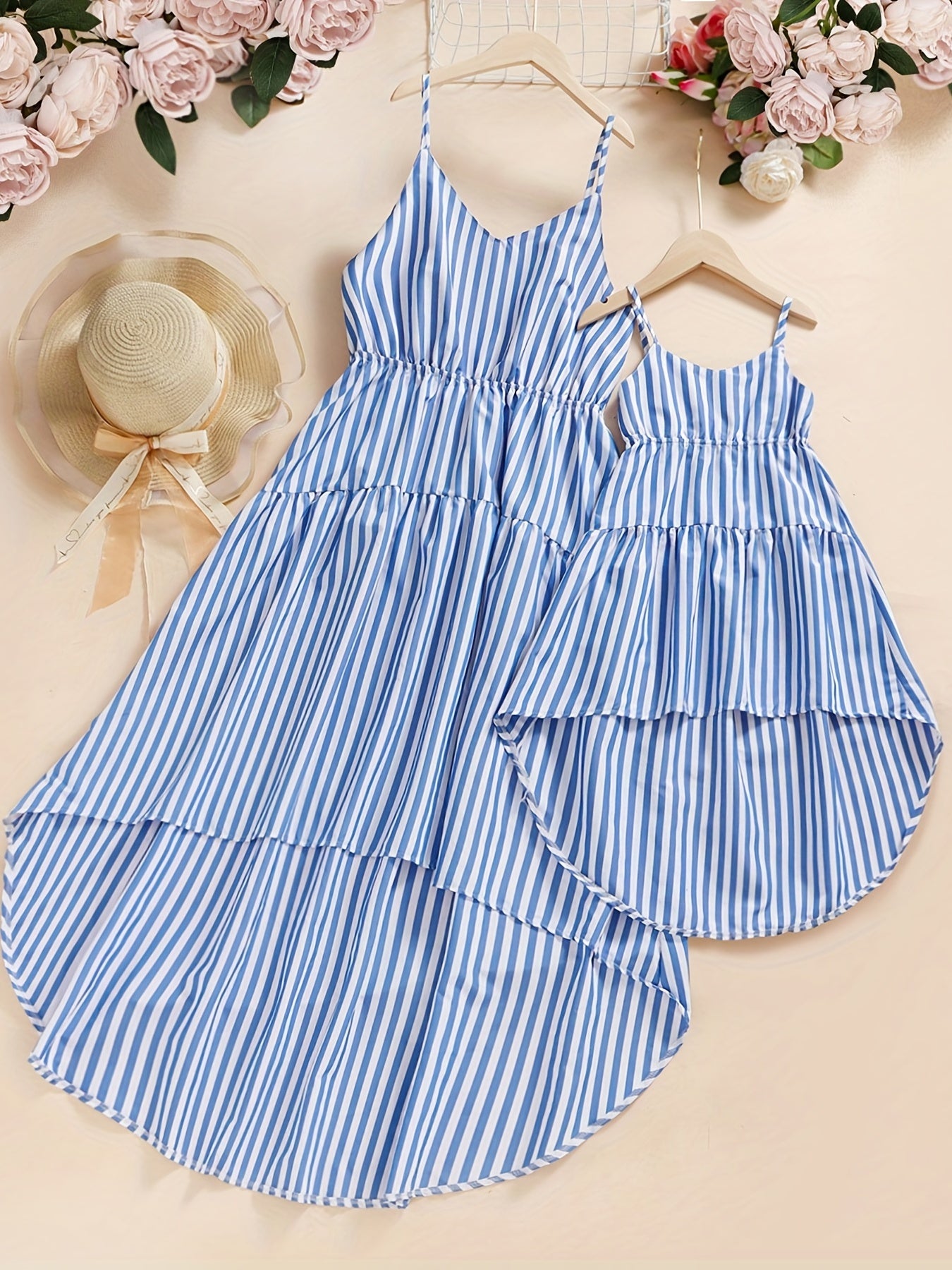 Striped Sleeveless Dresses for Mom and Daughter