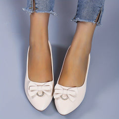 Women's Bowknot Rhinestone Flat Shoes Pointed Toe Slip On Elegant