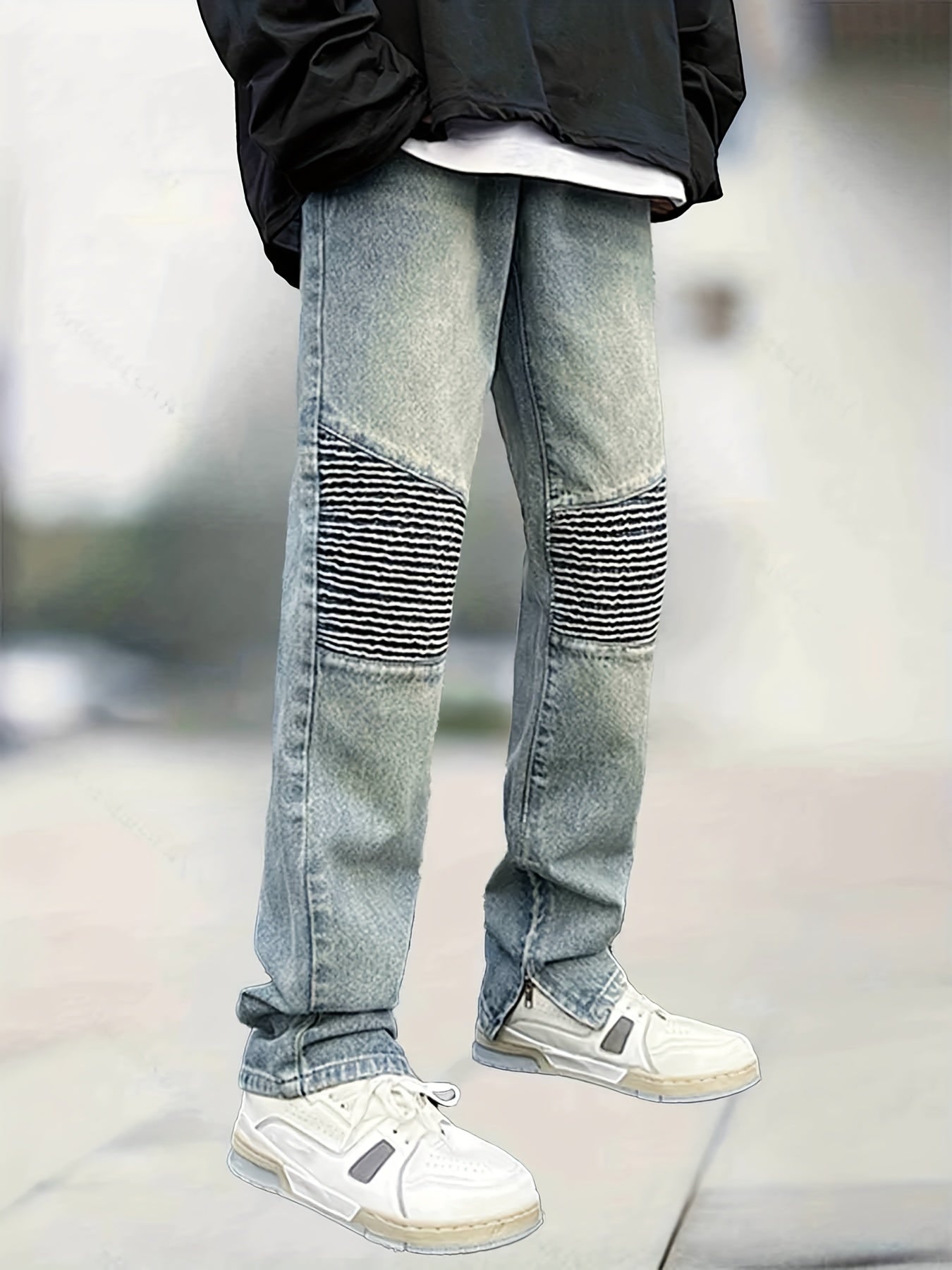 Men's Straight Leg Biker Jeans - Casual Denim Pants
