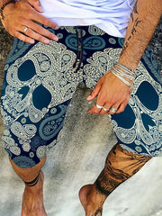 Men's Patriotic Skull Print Shorts Comfortable Stretchy Summer Clothing
