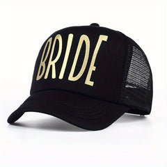Golden Letter Print Trucker Hat Baseball Cap SQUAD BRIDE BRIDE TRIBE Dad Hats