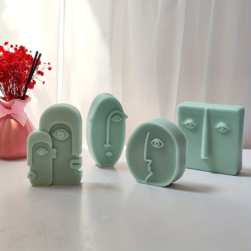 Abstract Face Silicone Mold 4pcs for Soap Candle Plaster Resin Pendant Gift