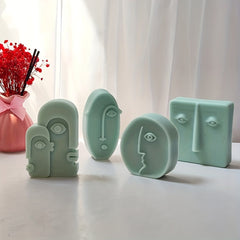 Abstract Face Silicone Mold 4pcs for Soap Candle Plaster Resin Pendant Gift