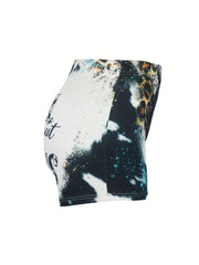Letter & Cross Print Skinny Shorts for Women