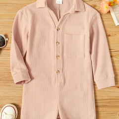 Baby Girls Cotton Linen Rompers Collared Long Sleeve Shorts Romper