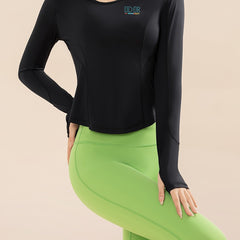 Letter Pattern Yoga Top Thumb Holes Drying Workout Shirts