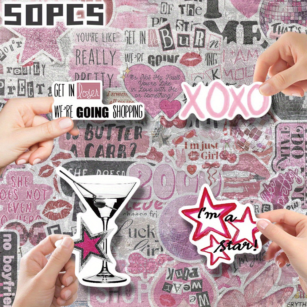 Set of 50 Pink Y2K Girl Themed Stickers - Perfect for Unique Decorations