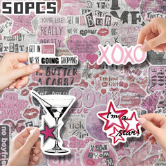 Set of 50 Pink Y2K Girl Themed Stickers - Perfect for Unique Decorations