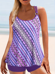 Geo Stripe Tankini Set Cami Top & Shorts Swimsuit