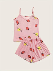 Strawberry & Stripe Print Pajama Set