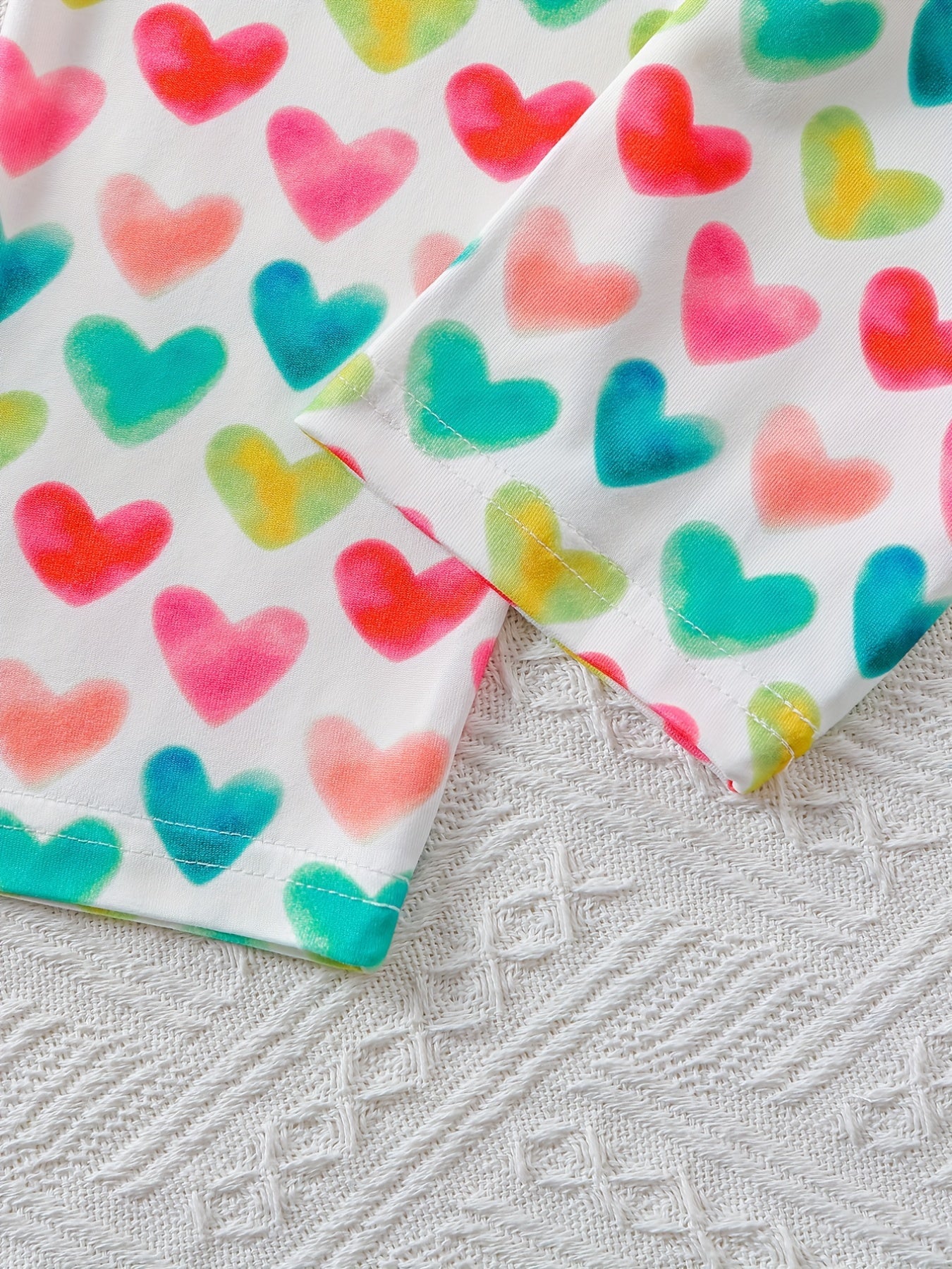 Girl's 2pcs Heart Print Pajama Set Long Sleeve Top & Pants