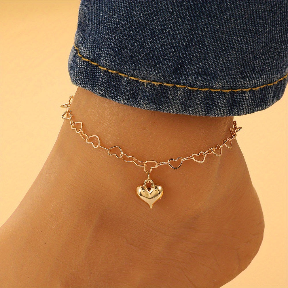 Heart Shape Pendant Chain Anklet with Zircon - Vacation Style