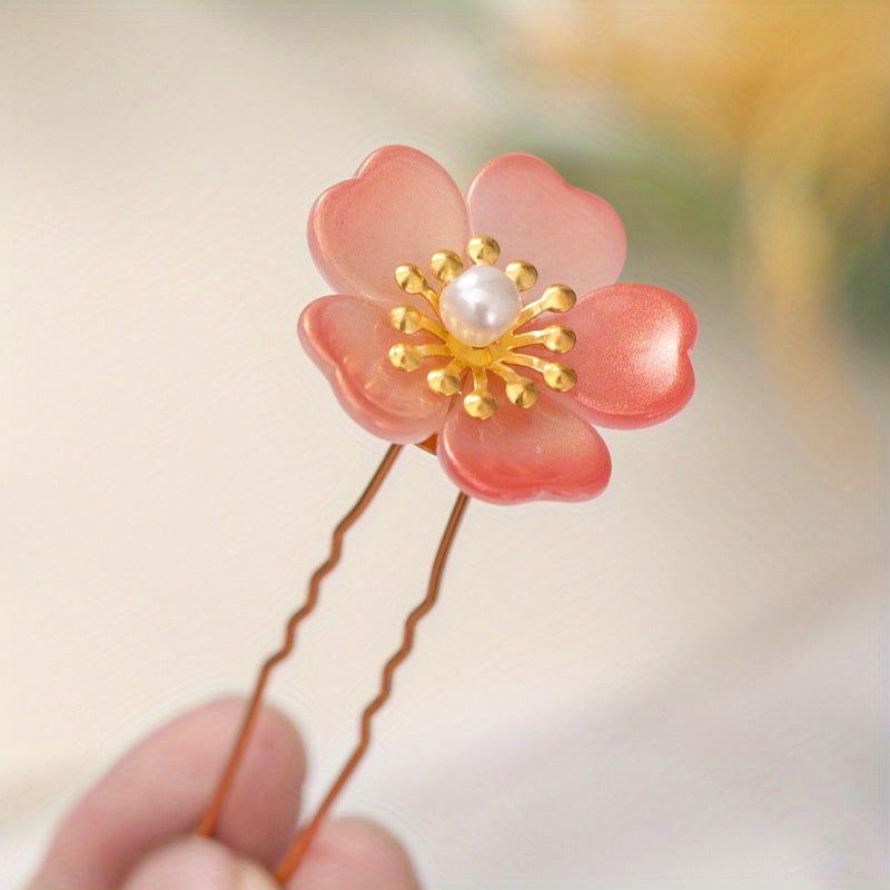 Camellia Hair Clip Faux Pearl Flower Vintage Accessory