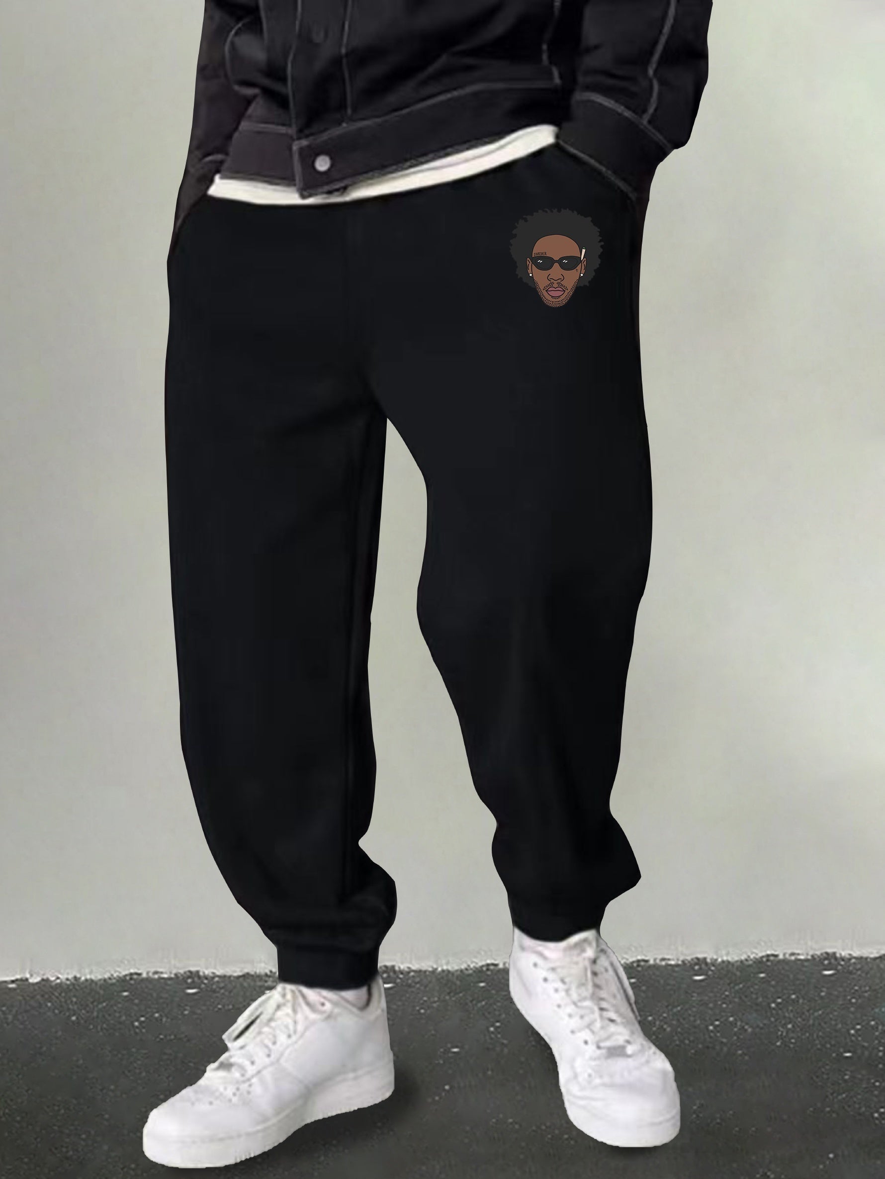 Men's Cartoon Face Print Joggers Casual Stretch Sports Pants