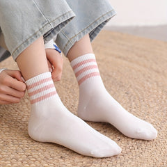 5 Pairs Striped Sports Socks Comfy & Breathable Women's Stockings