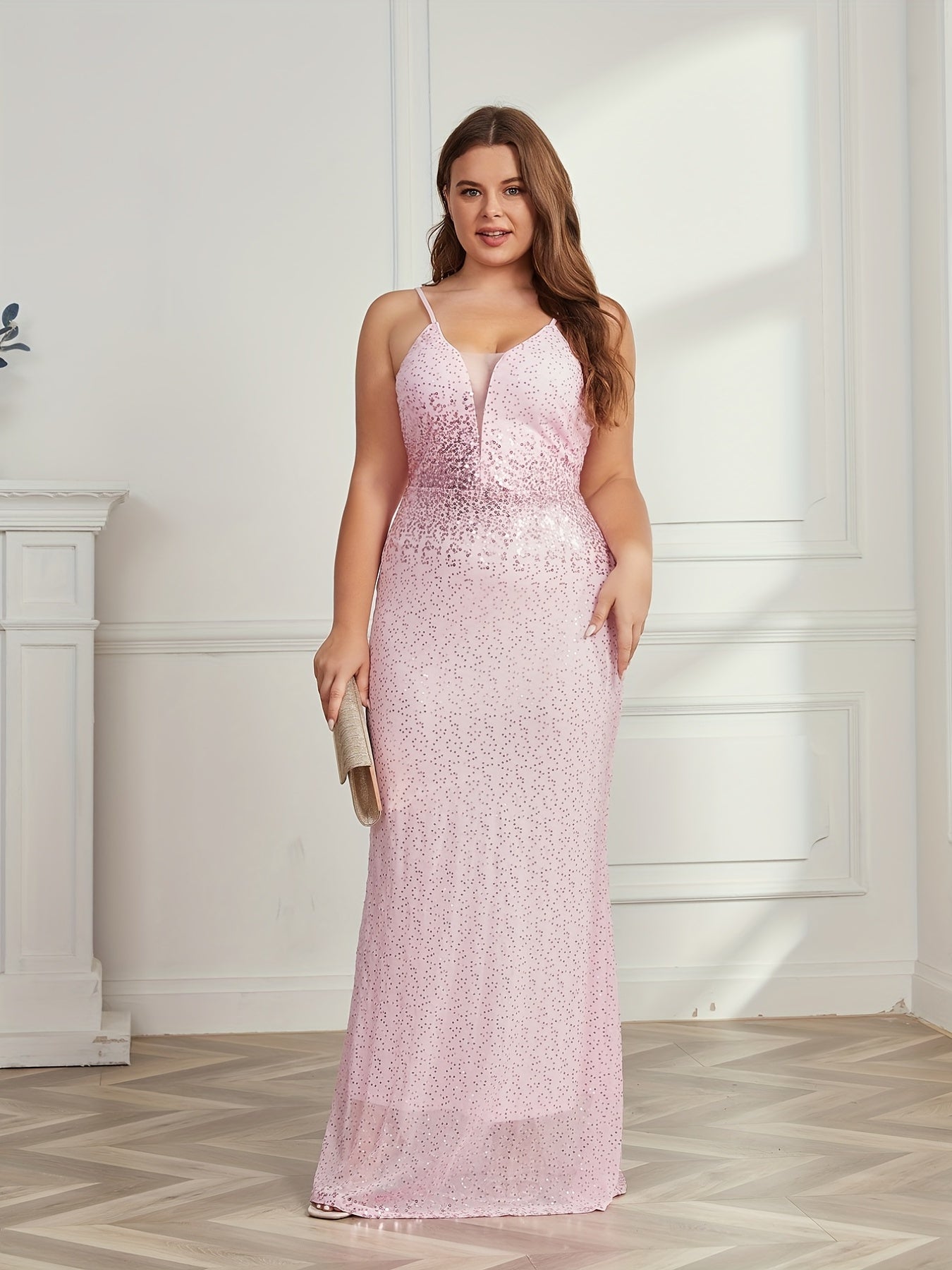Wedding Dress Sequins Lace Up Floor Length Bridesmaid Dress