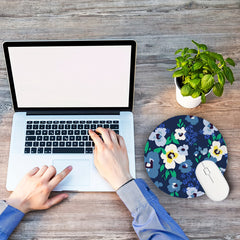 Yellow Navy Floral Mouse Pad Mat Round Print Pattern Worker Gift