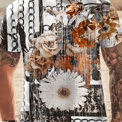 Men's Flower Print T shirt Casual Comfy Stretch Tee