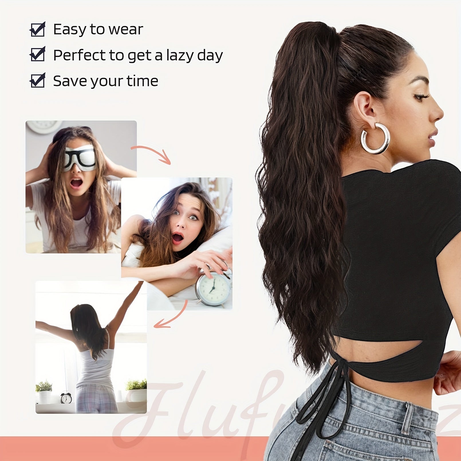 50 8 Cm Long Water Wave Ponytail Extensions Synthetic Fiber Hair Extensions