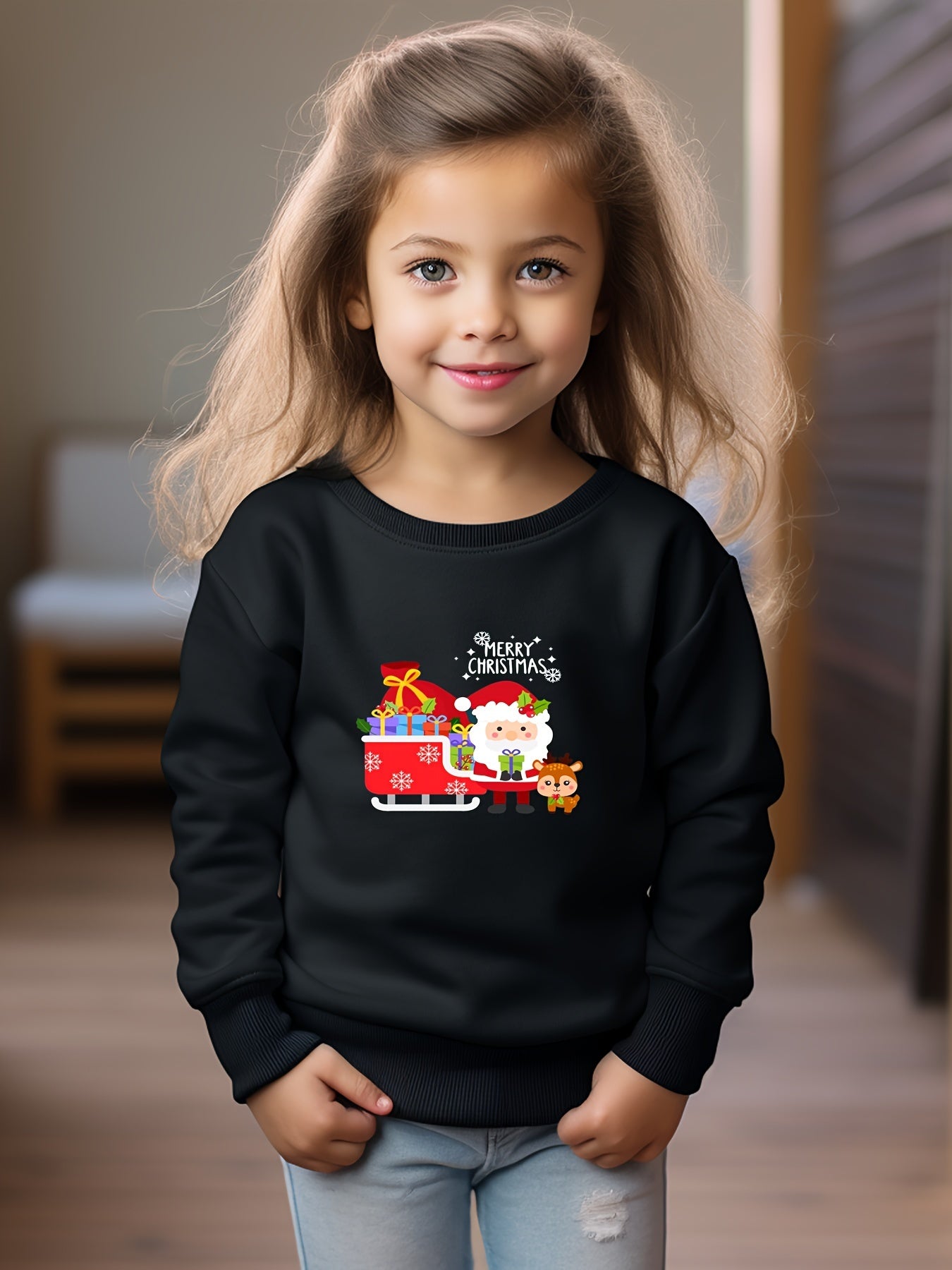Christmas Graphic Pullover Girls Sweet Sweatshirt Kids Gift