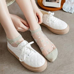 6 Pairs Lace No Show Socks Star Pattern Invisible Crystal Low Cut Ankle Socks
