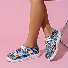 Women's Boho Pattern Slip On Loafers Lightweight Platform Shoes