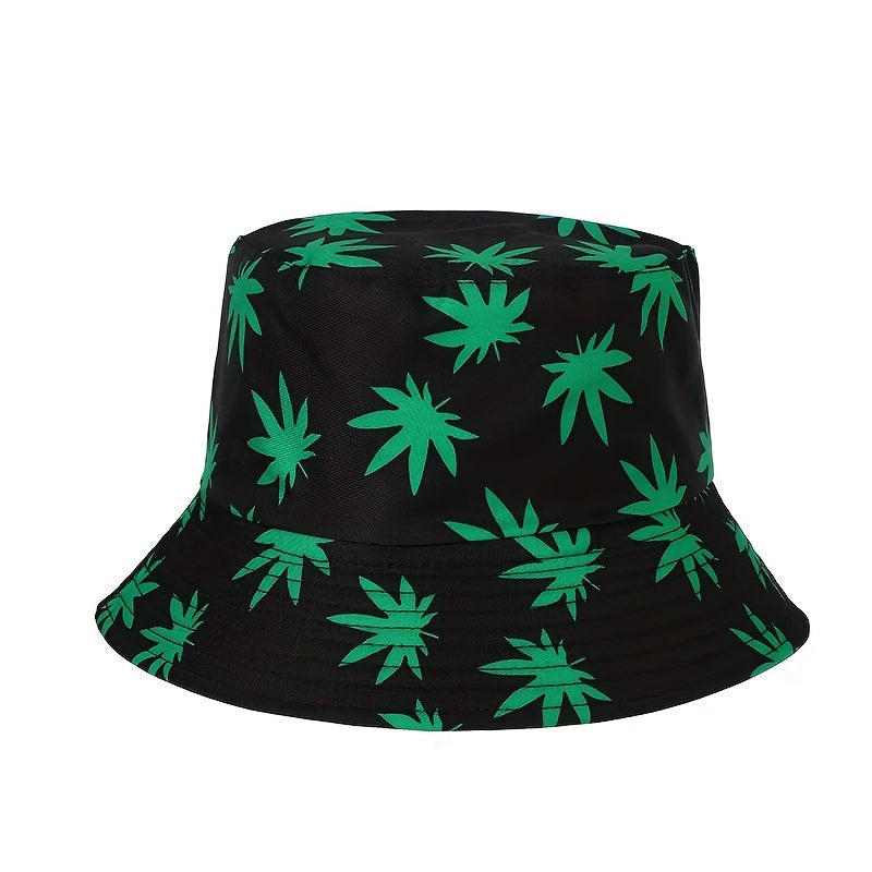 Leaf Print Casual Bucket Hat Unisex Foldable Couple Basin Hats