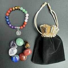 Girl's Hexagon Pendant Necklace Chakra Stone Bracelet Set