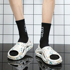 Men's Letter Print Slip On Platform Sandals