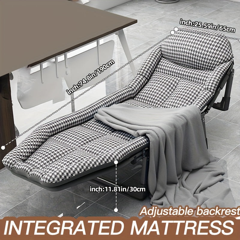 Outdoor Folding Bed with Side Pocket & Blanket for Office Nap