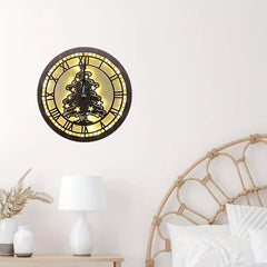 Children's Room LED Wall Clock Lamp Retro Wooden Sign Hanging Lamp
