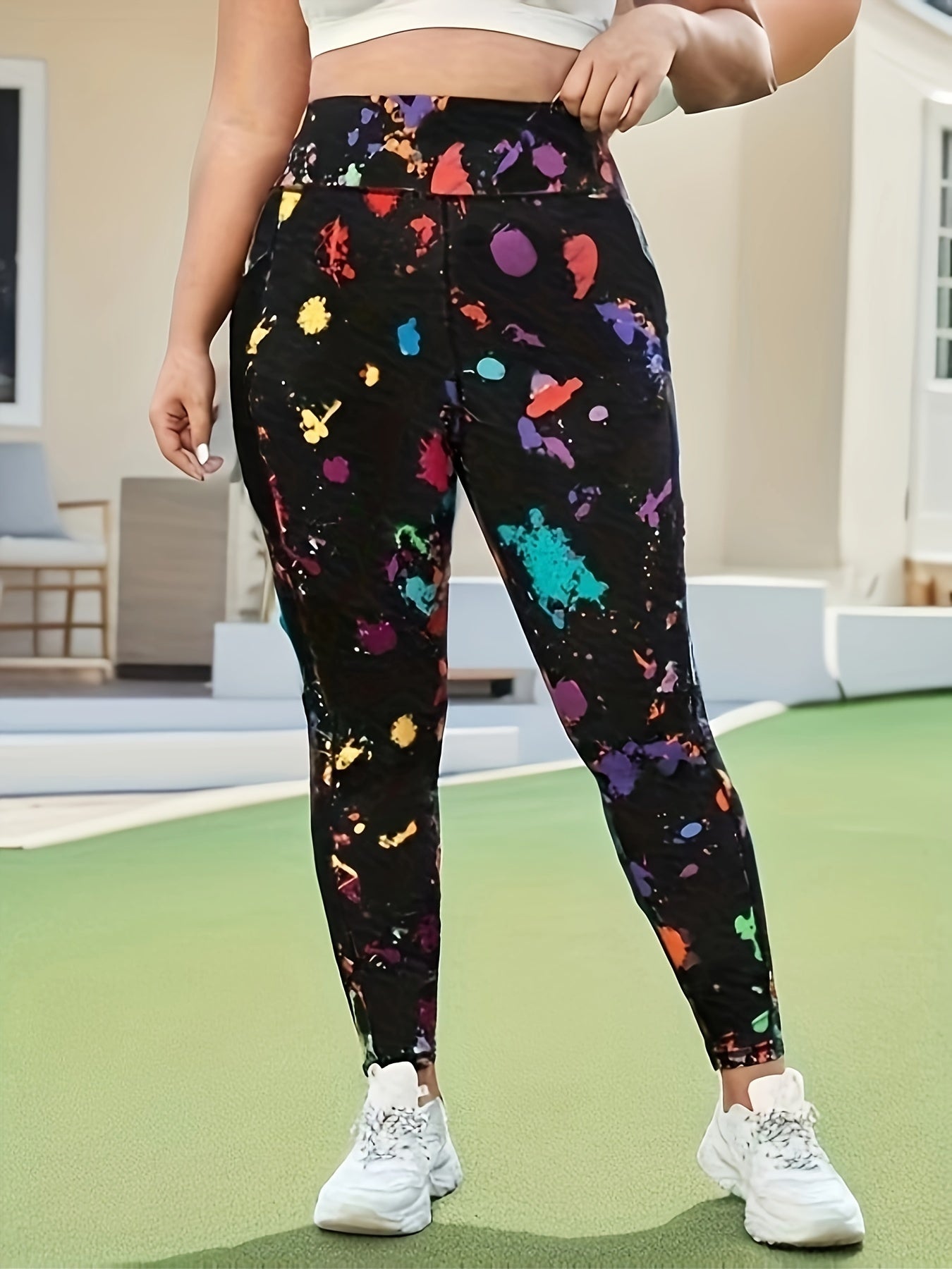 Splash Print High Rise Yoga Pants With Pockets