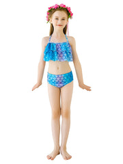 Girl's Tie Dye Mermaid Swimsuit 3pcs Bikini Set & Mermaid Tail Fish Scale Print