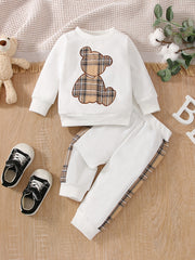 Bear Print Pants & Sweatshirt Set for Baby Toddler Boys/Girls