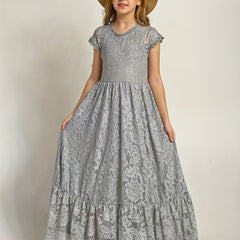 Floral Lace Backless Maxi Dress for Girls