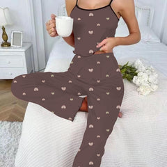Heart Print Pajama Set Cami Top & Pants