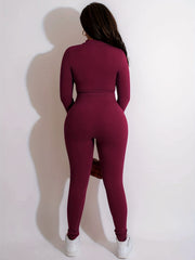Casual Two Piece Set Zip Up Outerwear & High Waist Workout Pants